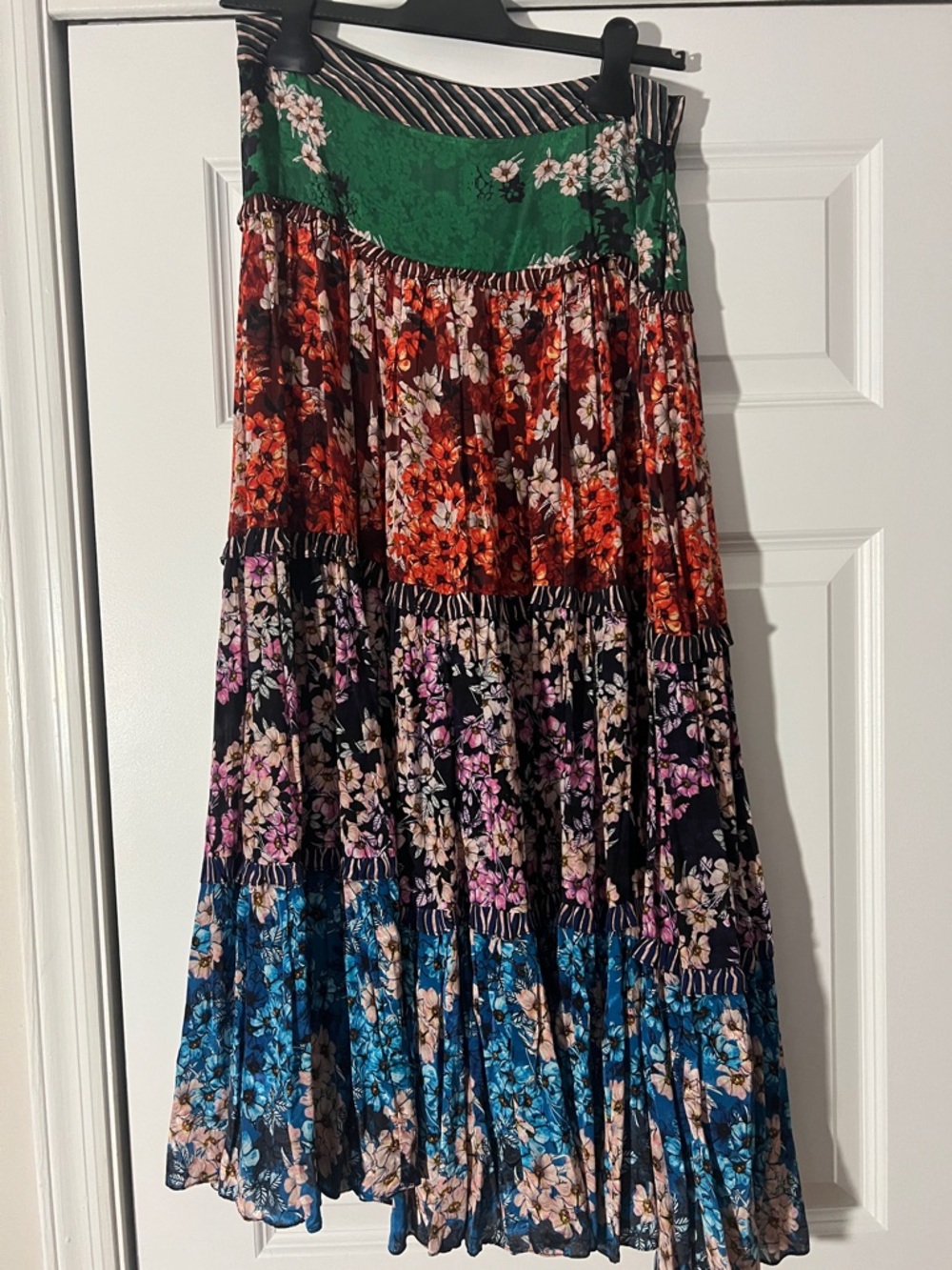Anthropologie Multicolor Tiered Floral Maxi Skirt — Green, Red, Black & Blue